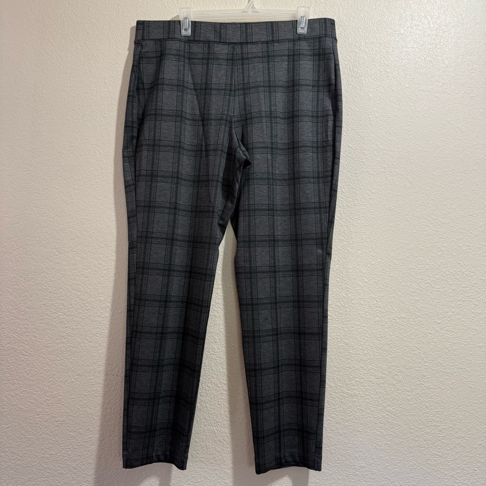 Croft Barrow - Black & Gray Plaid Stretch Soft Pants - Women Size Large